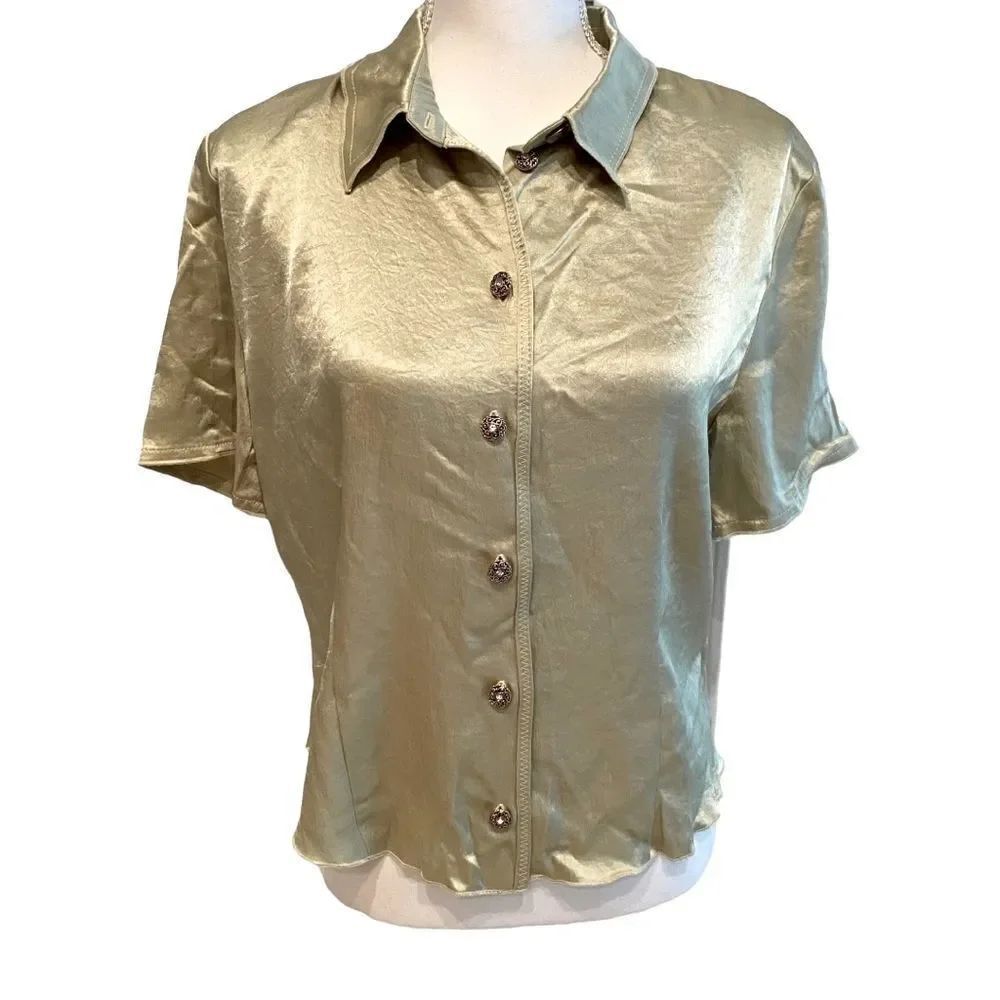 Nanushka Celery Green Short Sleeve Blouse Size Large